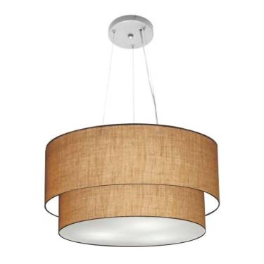 Imagem de Lustre Pendente Duplo Cilíndrico Vivare Md-4061 Cúpula Em Tecido 50x40cm - Bivolt Palha...