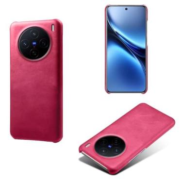 Imagem de Capa para vivo X200 5G,Proteção contra quedas,Casca de volta de cor sólida simples,Design de couro de imitação de plástico-Rose