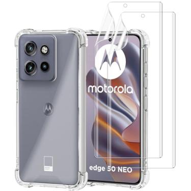 Imagem de USTIYA Kit Capa Película Protetora de Tela para Motorola MOTO Edge 50 Neo Case Acrílico + TPU Rígido Capinha, Protetora de Vidro Cover Anti-Amarelo Traseira Carcasa