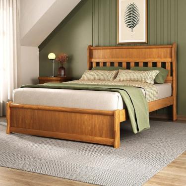 Imagem de Cama 218cm Peseira Baixa 100% Madeira Maciça Mogno Mel