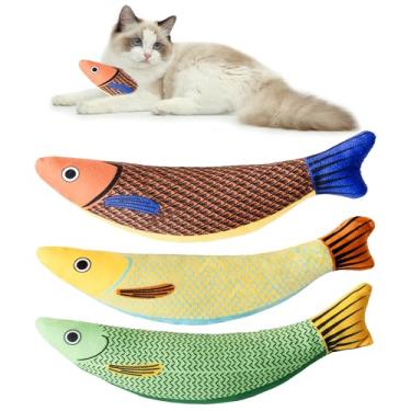 Imagem de Maiiu Peixes macios de erva-dos-gatos, pacote com 3 brinquedos de gato com som de sino, brinquedos interessantes para gatos para uso interno, brinquedos duráveis e altamente interativos de erva de