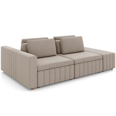 Imagem de Sofá Ilha com Puff para Sala Living 245cm Amber M03 Veludo Bege - Lyam Decor