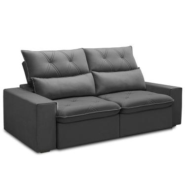 Imagem de Sofá Retrátil Reclinável Para Sala 3 Lugares 210cm Aires F04 Veludo Cinza Escuro - Lyam Decor