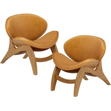 Imagem de Kit 2 Poltronas Decorativa Orgânica Sala Living Kadosh L02 Couríssimo Whisky - Lyam Decor