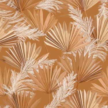 Imagem de FunStick Papel de parede tropical laranja 44,5 cm x 899 cm Boho quente outono pampas folhas de palmeira papel de parede para decoração de parede de vinil autoadesivo armário de cozinha papel de