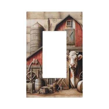 Imagem de LWDZLHD Capa decorativa para interruptor de luz animal vaca rústica 1 gangue único balancim placa de parede placa de interruptor de cabine de gado de fazenda placa de tomada elétrica para cozinha