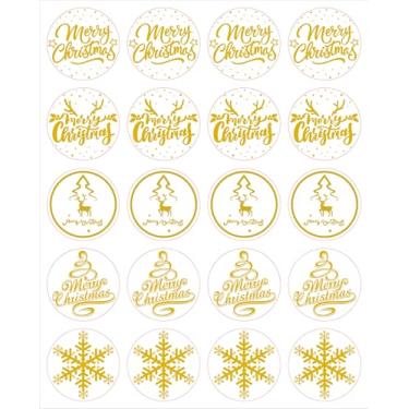 Imagem de Masper Adesivos de Natal de 3,8 cm/500 em 25 folhas de 20 cada, 5 desenhos dourados transparentes de adesivos de férias de inverno para decorações de Natal, envelopes, cartões, artesanato