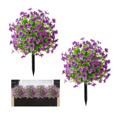 Imagem de 2 bolas de flores artificiais com pontas no solo, topiária de eucalipto falso, árvore, ao ar livre, interior, resistente a UV, arbustos de flores falsas, decoração de jardim para porta e casamento