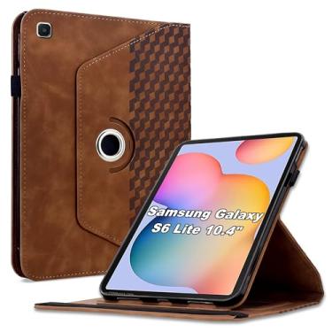 Imagem de Varohix Capa para Samsung Galaxy Tab S6 Lite 10.4 2024 2022 2020 (SM-P620/P625/P613/P619/P615/P610), capa protetora de couro PU com rotação de 360 graus com suporte para cartão e alça de ombro, marrom