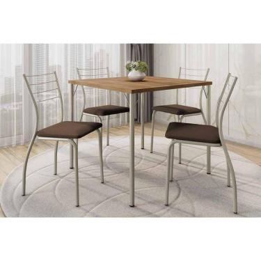 Imagem de Sala de Jantar Completa 1545 Aço c/ Tampo Madeirado 87x87cm e 4 Cadeiras 1700 Prata/Freijo - Prata/Corano Cacau - Carraro