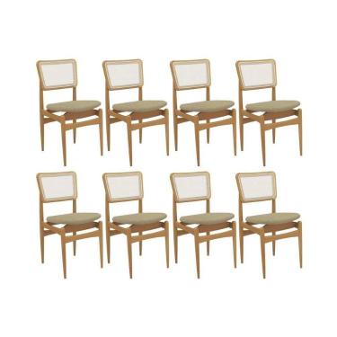 Imagem de Cadeira Sala de Jantar Stela 1CMM013CA Premium Madeira Maciça Kit 8 Un Carvalho/Boucle Bege/Tela Bege - Kappesberg