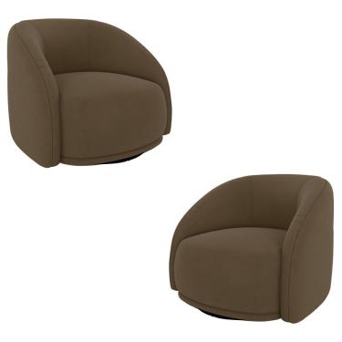 Imagem de Kit 2 Poltronas Decorativas Jenny Base Giratória em Metal Preto Veludo Marrom G45 - Gran Belo