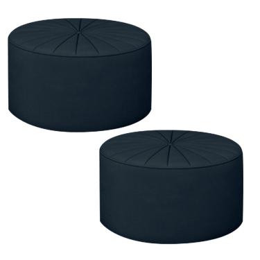 Imagem de Kit 2 Puffs Decorativos Sala De Estar Round Veludo Azul Marinho - Gran Belo