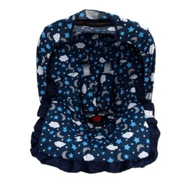 Imagem de Kit Completo para Bebê Conforto – Universal com Capa, Capota e Protetores de Cinto – Tecido 100% Algodão – Confortável e Macio (Soninho Marinho)