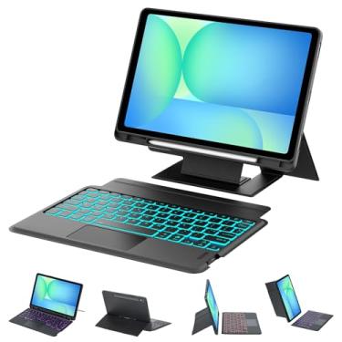 Imagem de Capa com teclado para Samsung Galaxy Tab S10 FE/S9 FE 10,9 polegadas e S9 11 polegadas com suporte flutuante elevado para tablet Galaxy 10,9 polegadas 5G com multi-trackpad, cores retroiluminadas