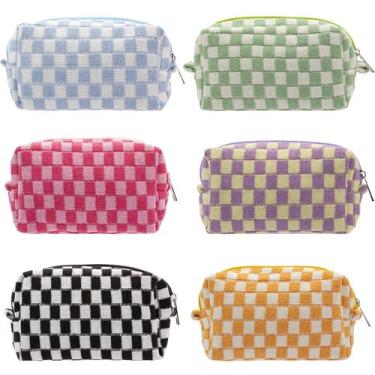 Imagem de Bolsa de maquiagem PAZIMIIK, estojo de cosméticos portátil quadriculad