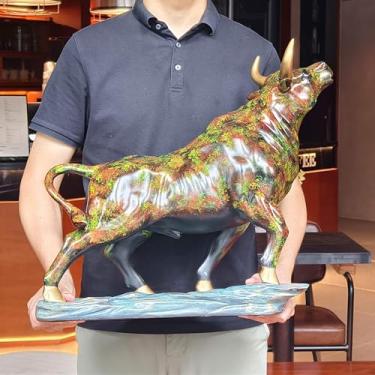 Imagem de VANZUNE Large 21.5" Bull Statue Wall Street Stock Market Colorful Resin Figurine with Golden Horns & Hooves Majestic Charging Bull Sculpture for Home Office Decor