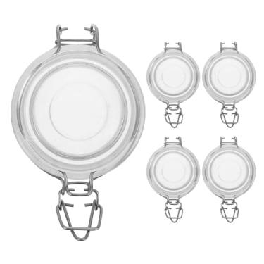 Imagem de DECHOUS 5 peças de tampas de frasco de substituição para tampas de conserva de vidro de boca larga com grampo de bloqueio de arame, tampa de garrafa transparente à prova de vazamento para recipiente