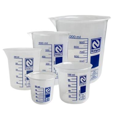 Imagem de Kit Becker Plástico Graduado Bequer 50ml 100ml 250ml 600ml 1000ml - Na