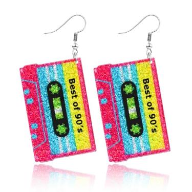 Imagem de Nanafast Brincos femininos anos 80 retrô 90 neon acrílico vintage fita cassete estilo joias 70, 80, 90, roupas e acessórios de festa para mulheres, Acrílico, Sem pedra preciosa