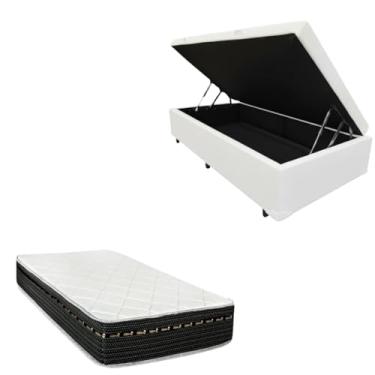 Imagem de Cama Box Baú Blindada com Colchão Eagle Molas Bonnel 22cm (CORINO BRANCO, Solteiro)