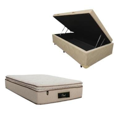 Imagem de Cama Box Baú Blindada com Colchão Cloud Molas Ensacadas C/Pillowtop 32cm (CORINO BEGE, Solteiro)