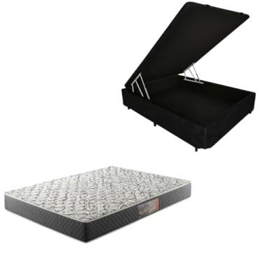 Imagem de Cama Box Baú Blindada com Colchão de Espuma D33 20cm (CORINO PRETO, Casal)