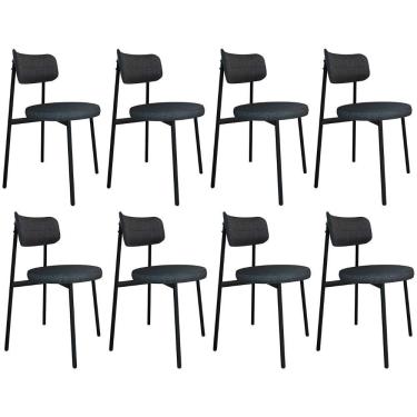 Imagem de Cadeira De Jantar Estofada Kit 8 Nyka M25 Linho Grafite - Mpozenato