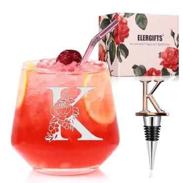 Imagem de Presentes personalizados para mulheres, monograma A-Z taça de vinho presente personalizado, presentes exclusivos de aniversário de casamento para mulheres, sua mãe, amiga, irmã, esposa, filha