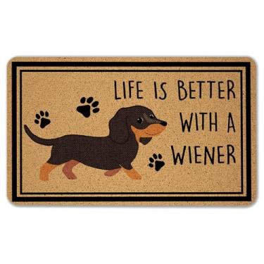 Imagem de WARDOS Tapete de porta Dachshund, Life is Better with a Wiener Dog Capacho para porta da frente interna e externa, tapete de boas-vindas para cachorro Doxie engraçado, decoração de banheiro Dachshund
