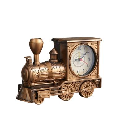 Imagem de Despertador com acabamento em latão retrô em forma de motor de trem vintage