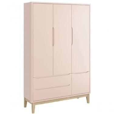 Imagem de Guarda-roupa Retrô 3 Portas Classic New Rosa Fosco Com Natural - Moveisaqui