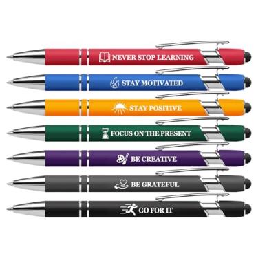 Imagem de Vebermo Conjunto de 7 canetas motivacionais – canetas esferográficas retráteis com citações inspiradoras para material escolar de escritório, presentes de incentivo para mulheres e homens