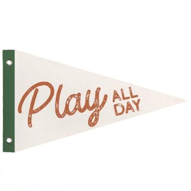 Imagem de WXHUM Decoração de sala de jogos de berçário infantil, bandeiras de bandeira de galhardete para brincar o dia todo, decorações de parede quadriculadas verdes retrô para decoração de quarto de meninos