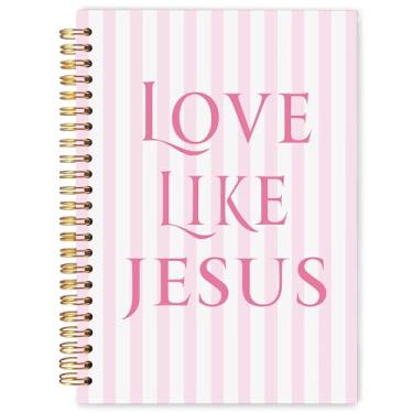 Imagem de WARDOS Caderno espiral cristão rosa 14 x 20 cm, diário de oração de Jesus para mulheres, presentes cristãos para mulheres, cadernos bíblicos modernos com listras rosa e brancas para anotações, amor