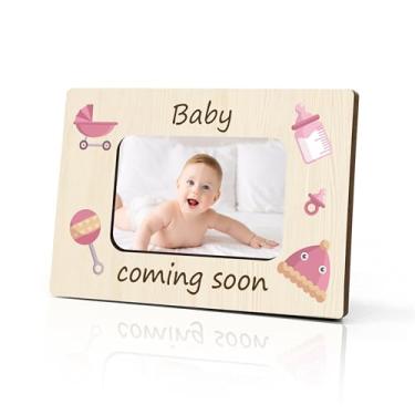 Imagem de DRWJPAT Moldura magnética de ultrassom para bebê, mini molduras magnéticas para geladeira e armário, presentes para bebês recém-nascidos para mamãe e papai, ímãs rosa de ultrassom de madeira -C09