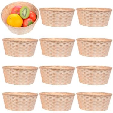 Imagem de 12 cestas de bambu para servir, cestas redondas de frutas e lanches, 7 x 7 cm, ideais para piqueniques, mesas e armazenamento