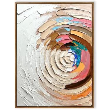 Imagem de 100% pintado à mão, arte de parede abstrata - moldura de cor de madeira, arte de textura 3D, decoração de casa para escritório, sala de estar, quarto e banheiro 80 cm x 60 cm