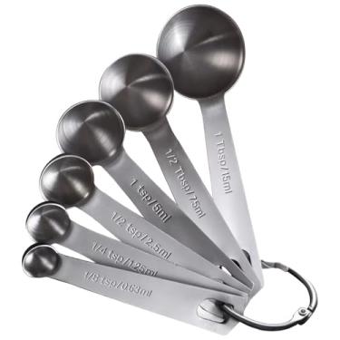 Imagem de Colheres medidoras de aço inoxidável 304 conjunto de 6 peças com ganchos de anel, copos de metal para cozinhar, suave e preciso