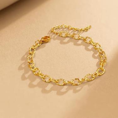 Imagem de Pulseiras femininas de aço inoxidável com elos martelados, One Size, Metal, Sem Pedra Preciosa