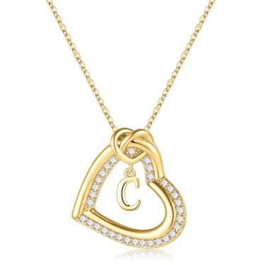 Imagem de Turandoss Colares femininos com inicial de coração – Colar delicado banhado a ouro 14K com zircônia cúbica com inicial de coração e letra A-Z para mulheres, meninas, presentes de aniversário e Natal
