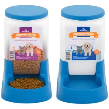 Imagem de Kit Comedouro 3kg Bebedouro 3L Automático Cães Gatos | Dispenser Ração Água Anti-Formiga TáNaTela (Azul)