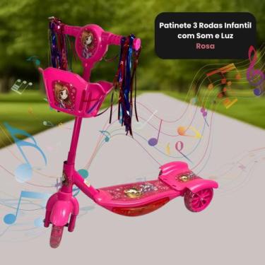 Imagem de Patinete 3 Rodas Infantil Dobrável com Som e Luz - Rosa - DDG