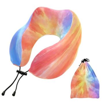 Imagem de CEBUGI Travesseiros de viagem portáteis em forma de U, travesseiro de pescoço de espuma viscoelástica com trava de corda ajustável para avião, viagem, trem, negócios, escritório, soneca (fundo