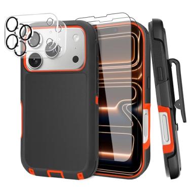 Imagem de Capa para iPhone 17 Pro Max (6,9 polegadas), com clipe de cinto e 2 protetores de tela + 2 lentes de câmera, resistente, durável, proteção contra quedas à prova de choque de grau militar, capa