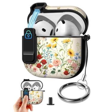 Imagem de Joyleop Capa para Airpods 4 – com trava de segurança linda feminina feminina estética bonita capa protetora contra choque rígido com chaveiro para AirPods 4ª geração 2024, planta floral