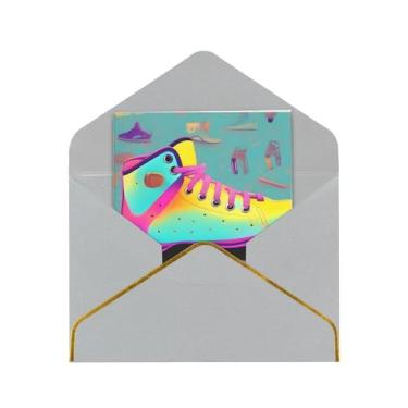 Imagem de Patins coloridos estampados cartões comemorativos para todas as ocasiões cartões de notas em branco versáteis com envelopes 11,4 x 15,2 cm