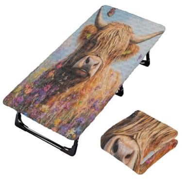 Imagem de Burbuja Lençol de berço de flores silvestres de vaca para crianças, lençol de cochilo acolchoado portátil com faixa elástica para meninas e meninos, lavável na máquina, 63,5 x 127 cm