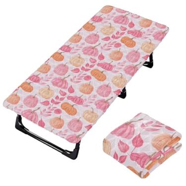 Imagem de Burbuja Lençol de berço de abóboras rosa para crianças, lençol de cochilo acolchoado portátil com faixa elástica para meninas e meninos, lavável na máquina, 63,5 x 127 cm