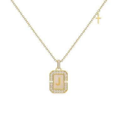 Imagem de BXDA Colar feminino dourado delicado com cruz de A-Z, acessórios de fé religiosa católica cristã moderna joia presente, Latão, Zircônia cúbica